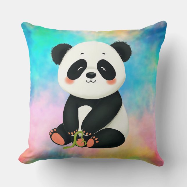 Baby Panda hält ein Stück Bambus. Kissen (Vorderseite)