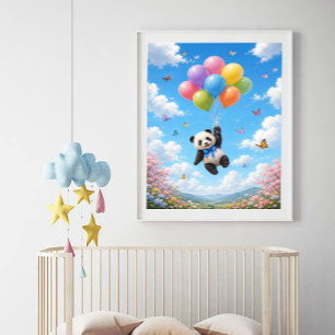 Baby-Panda lässt bunte Ballons fliegen Poster