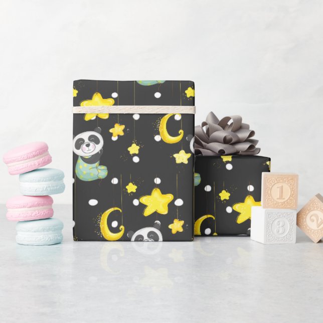 Baby Panda mit Mond und Sternen Geschenkpapier (Babyparty)