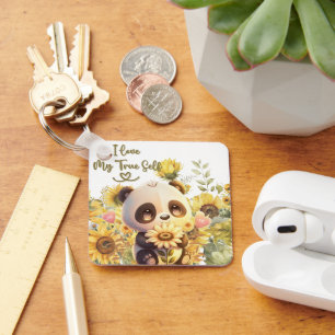 Baby-Panda mit Sonnenblumen-Schlüsselanhänger Schlüsselanhänger