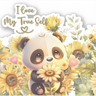 Baby Panda mit Sonnenblumenaufkleber Aufkleber