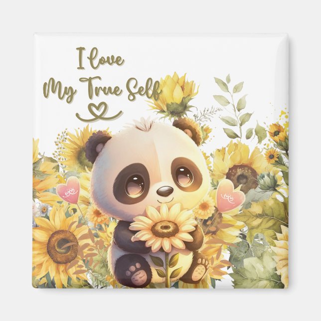 Baby Panda mit Sonnenblumenmagnet Magnet (Vorne)