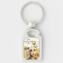 Baby Panda mit Sonnenblumenmetall-Schlüsselanhänge