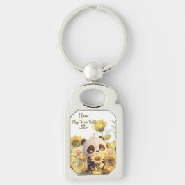 Baby Panda mit Sonnenblumenmetall-Schlüsselanhänge Schlüsselanhänger