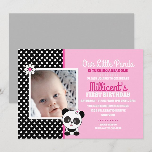 Baby Panda Modèle photo Invitations d'anniversaire (Devant / Derrière)