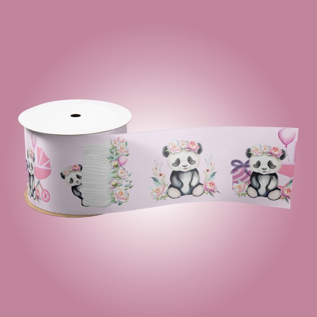 Baby Panda Peonies Jungle Baby Dusche Satinband (Elevate your event decor by using this ribbon to tie favors, decorate invites, and wrap gifts.)