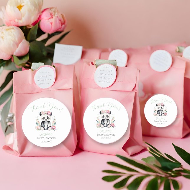 Baby Panda Peonies Jungle Baby Dusche Vielen Dank Runder Aufkleber (Express gratitude with Baby Panda & Boho Peony Jungle Stickers!)