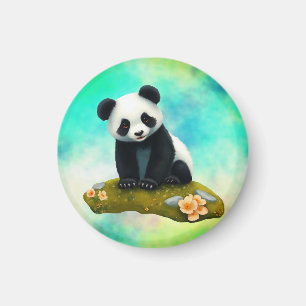 Baby Panda riecht nach den Blume Magnet