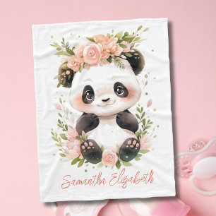 Baby-Panda Rosa Blumen Baby-Mädchen-Geschenk Fleecedecke