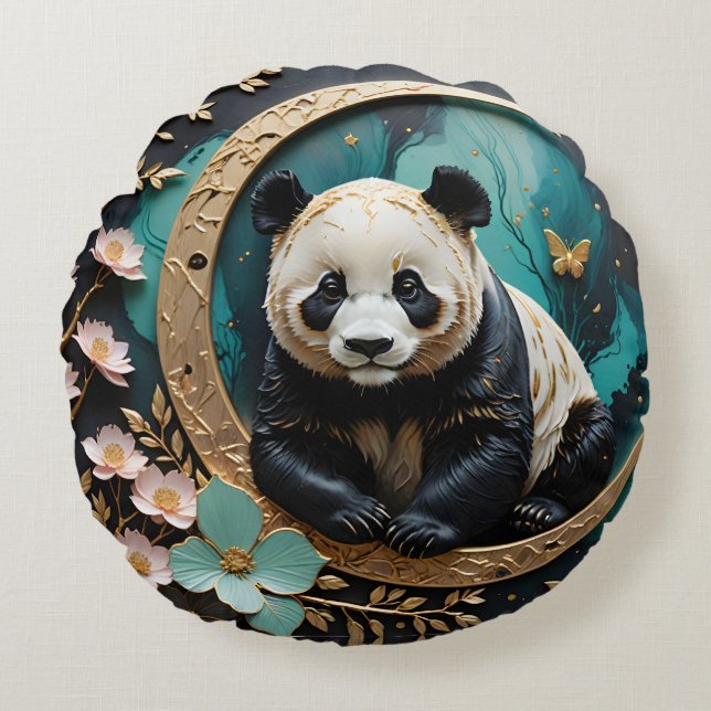 Baby Panda Rundes Kissen (Vorderseite)