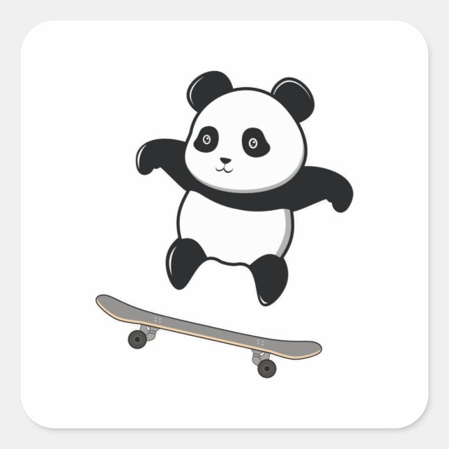 Baby Panda Skateboard Quadratischer Aufkleber (Vorderseite)