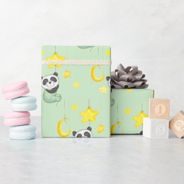 Baby Panda und Stars Geschenkpapier (Babyparty)