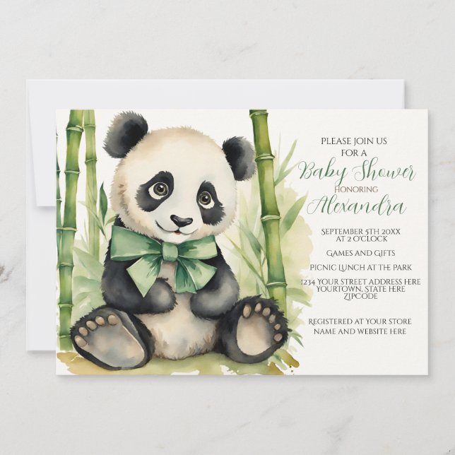 Baby Panda Unisex Bearly Wait Baby Dusche Einladung (Vorderseite)