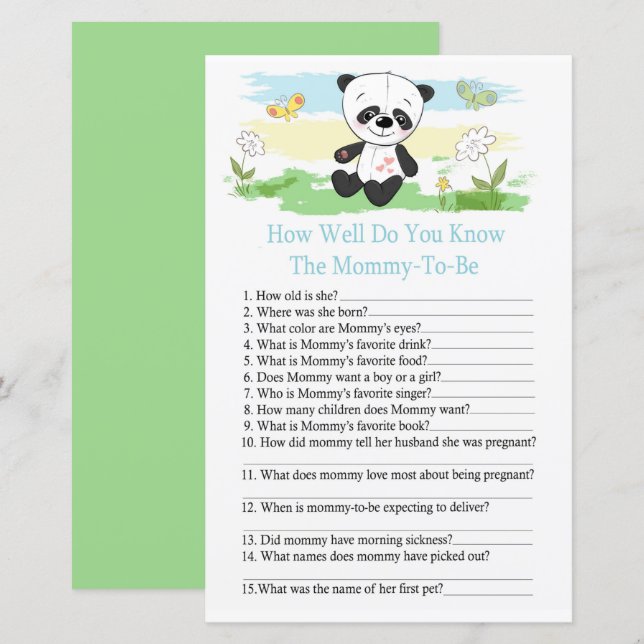 Baby Panda Wie gut kennen Sie Babydusche? (Vorne/Hinten)