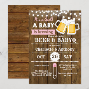 Baby-Party-Einladung für Paare mit Bier und BabyQ Einladung