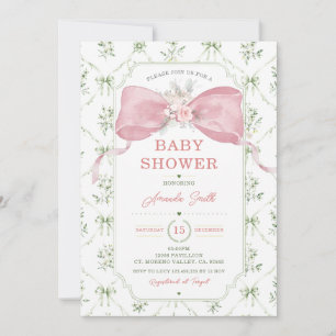 Baby-Party-Einladung mit rosa Schleife, floral im Einladung