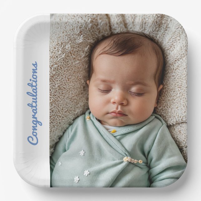 Baby Party Foto Glückwünsche schlucken und sehen Pappteller (Vorderseite)