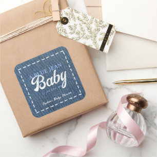 Baby-Party für Babyjungen in Navyblauem Jeans-Look Quadratischer Aufkleber