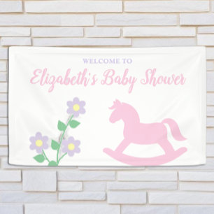Baby-Party für kleines Mädchen auf rosa Schaukelpf Banner