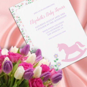Baby-Party für Mädchen mit rosa Schaukelpferd Einladung