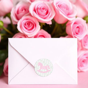 Baby-Party für Mädchen mit rosa Schaukelpferd Runder Aufkleber