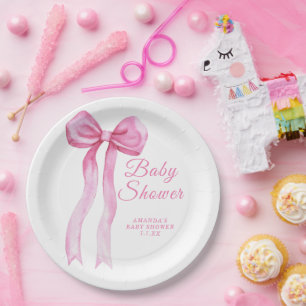 Baby-Party Mädchen mit rosa Schleife Pappteller