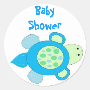 Baby-Party mit Blauem Schildkrötenmotiv Runder Aufkleber