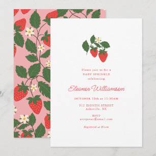 Baby-Party mit rosa Erdbeeren und botanischem Stre Einladung