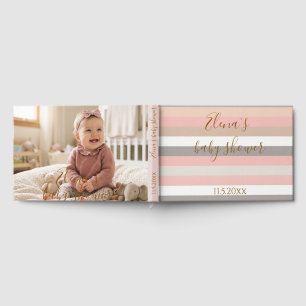 Baby-Party mit rosa-grauen Streifen Gästebuch