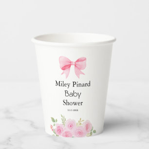 Baby-Party mit rosa Schleife und Blumenmotiv Pappbecher