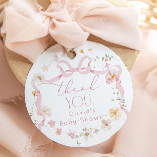 Baby-Party mit rosa Schleife und floral Baby in Bl Geschenkanhänger