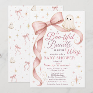 Baby-Party mit rosa Schleife und Geist Einladung