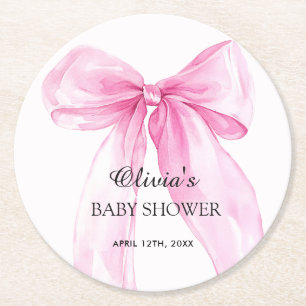 Baby-Party mit rosa Schleifenband Runder Pappuntersetzer