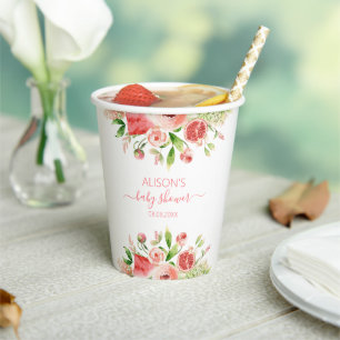 Baby-Party Pink Rose Floral Greenery Mädchen Pappbecher