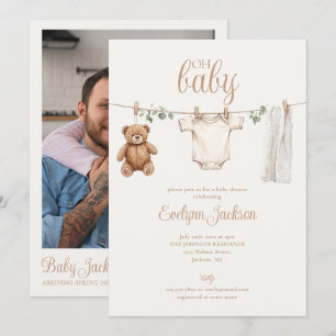 Baby-Party QR-Code mit Wäscheleine für neutrale Ba Einladung