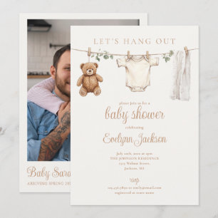 Baby-Party- QR-Code mit Wäscheleine Neutral Einladung