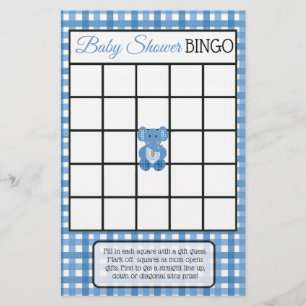Baby-Party-Spiele mit blauem Karo-Elefanten-Motiv Flyer