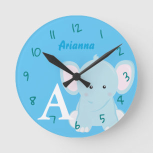 Baby Pastel Blue Elephant Horloge ronde personnali