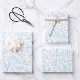 Baby Pastel Light Blue Floral Elegante Hochzeit Geschenkpapier Set