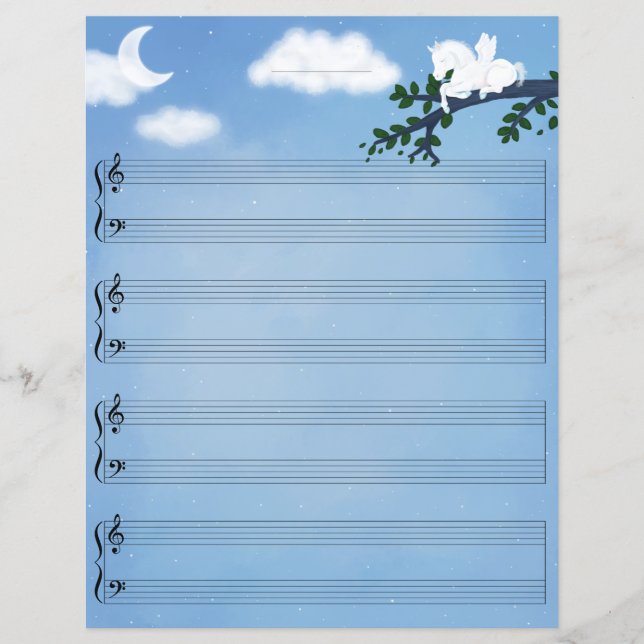 Baby Pegasus Piano Music Stationäre Grand Staff (Vorderseite)