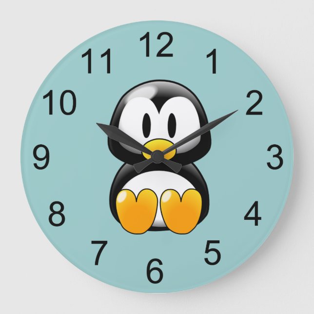 Baby Penguin Animal Wall Clock Große Wanduhr (Vorderseite)