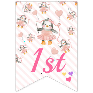 Baby Penguin Ballerina Pink Personalisiert Geburts Wimpelkette