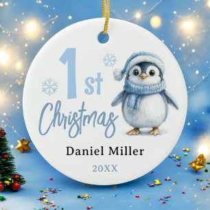 Baby Penguin Boy First Christmas 2024 Keramik Ornament