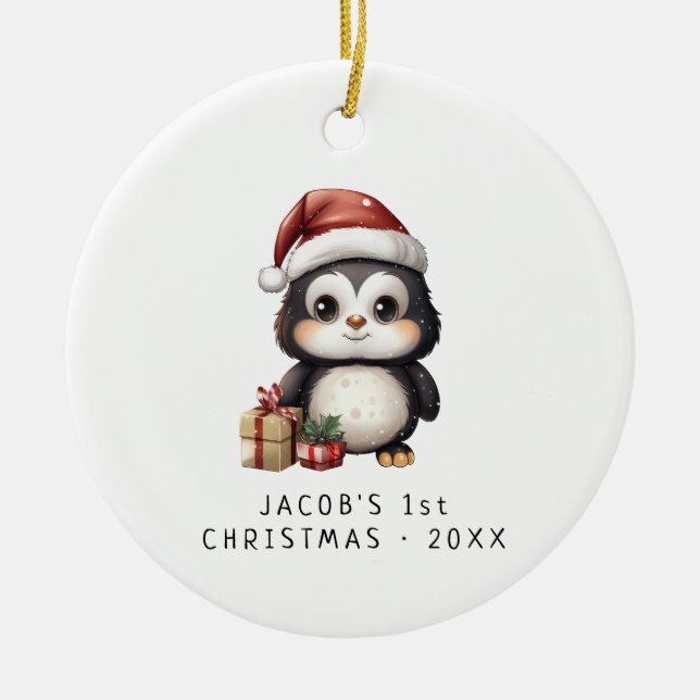 Baby Penguin | Erste Weihnachten des Kindes Keramik Ornament (Vorne)