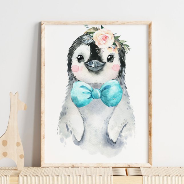 Baby Penguin Floral Bow Krawatte | KINDERZIMMER Poster (Von Creator hochgeladen)