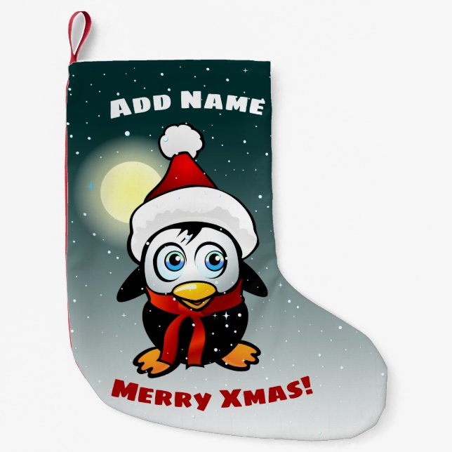 Baby Penguin mit Weihnachtshut Kleiner Weihnachtsstrumpf (Vorderseite)