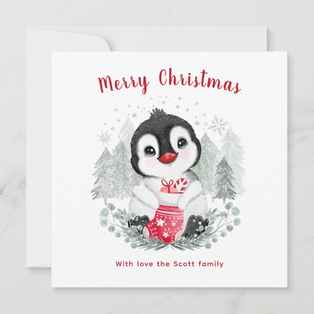 Baby Penguin Niedliche Weihnachtskarte Karte (Vorderseite)