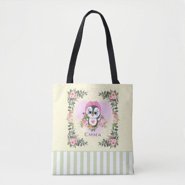 Baby Penguin Personalisiert Yellow Tote Bag Tasche (Vorderseite)