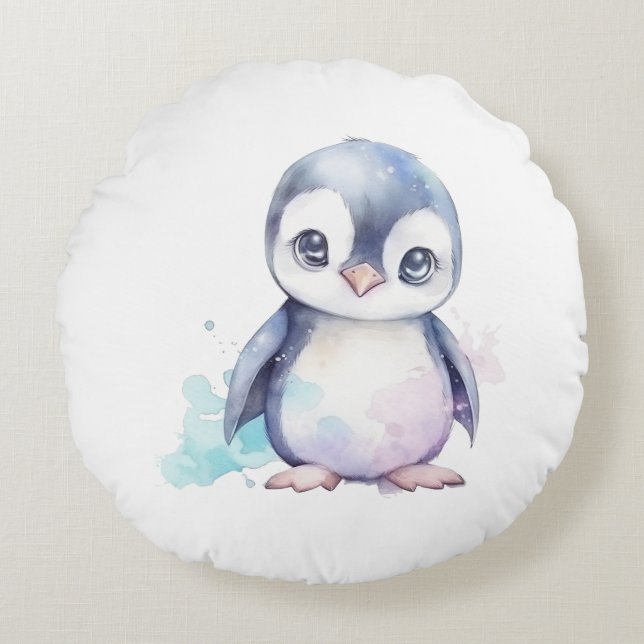 Baby Penguin Round Pillow Rundes Kissen (Vorderseite)