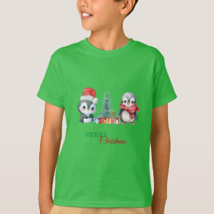 Baby Penguin Santa Red Green Frohe Weihnachts-Part T-Shirt